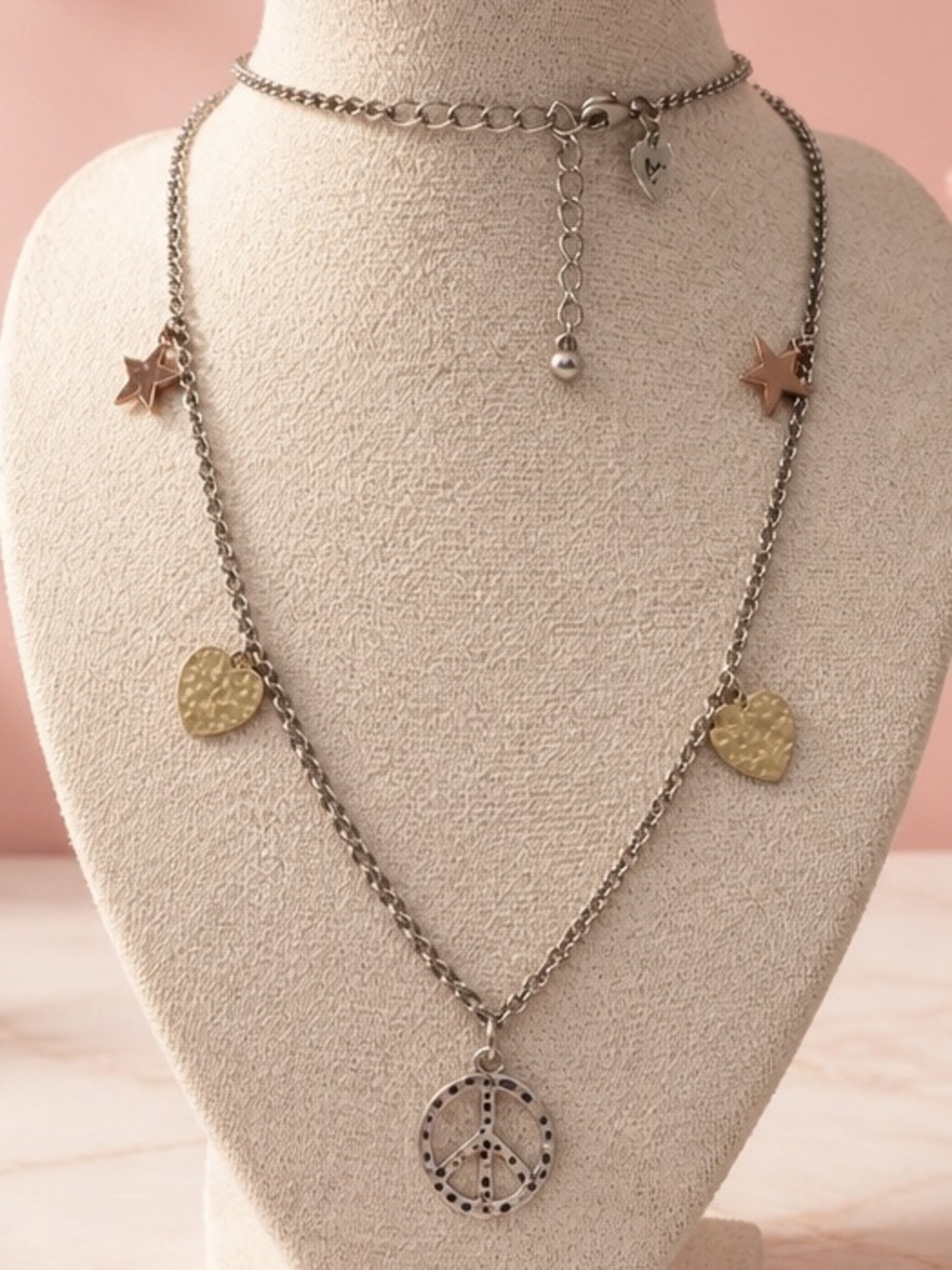 Layered Silver and Gold tone Heart & Star Necklace - Women Jewelry